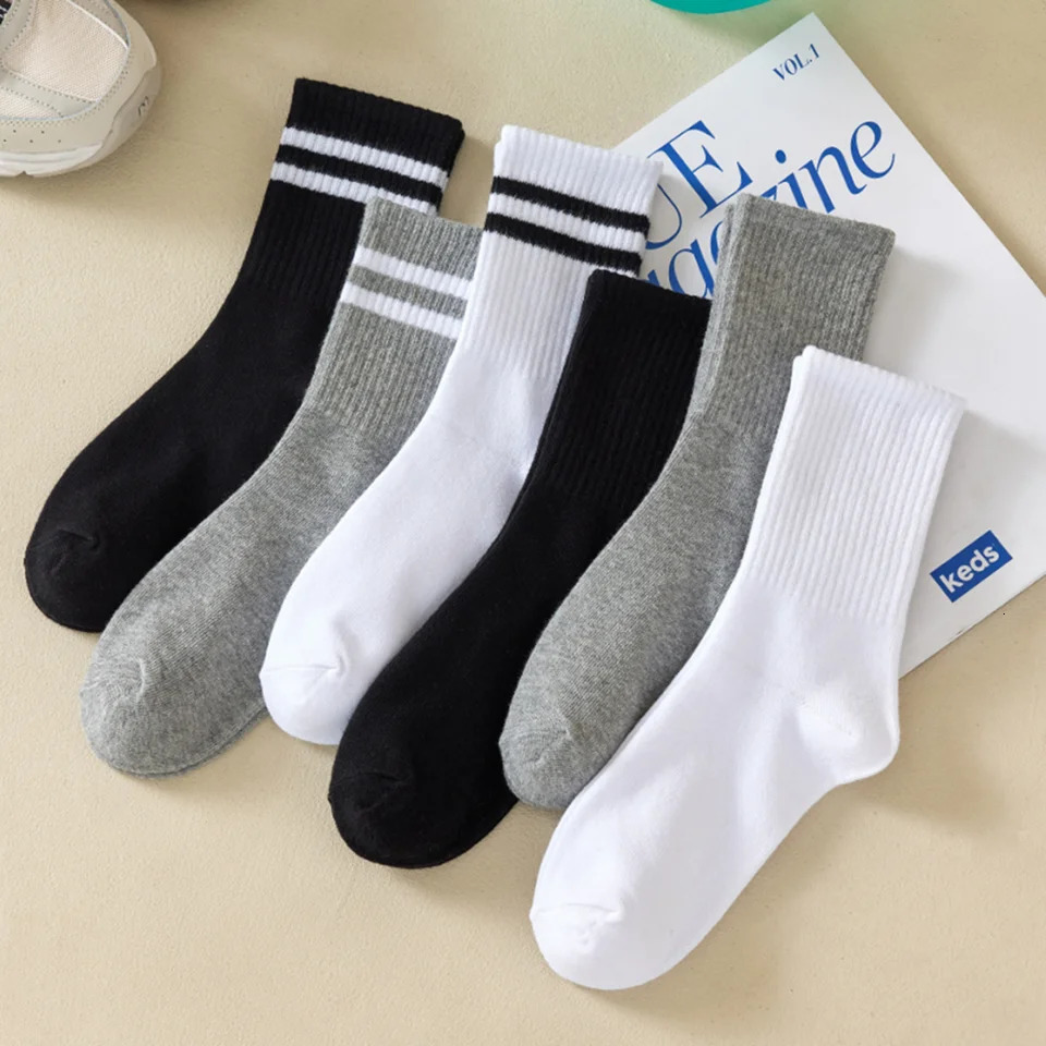 6 Pairs Womens Mid-Tube Socks Solid Colour Autumn Winter Breathable Comfortable Sport Sweat Absorbent Man And Womens Socks 240703