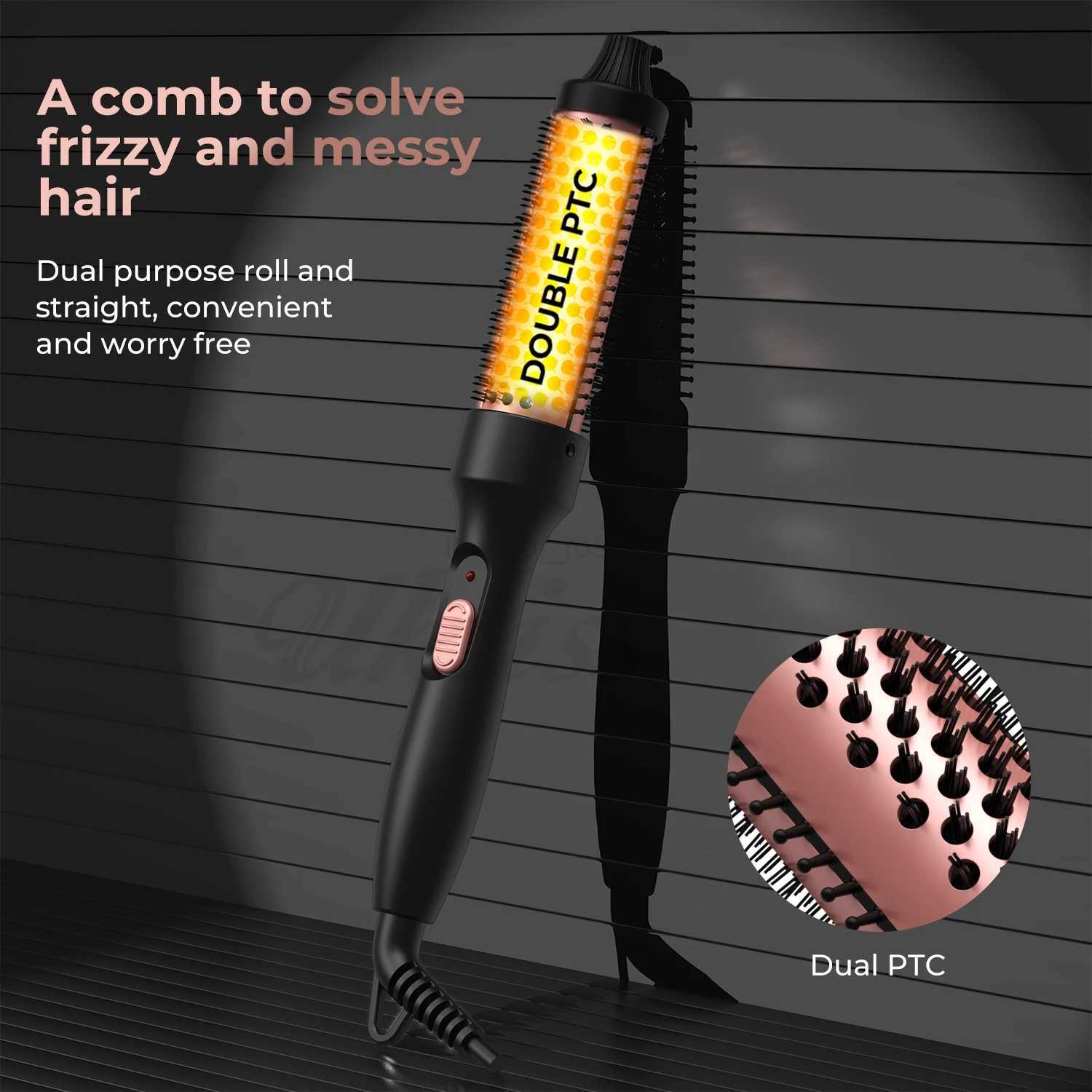 Heated Hair Styling Brush Ceramic Curling Iron Multi functional Hair Styling Appliances Brush for Women Hair Volumizing CombZ240709