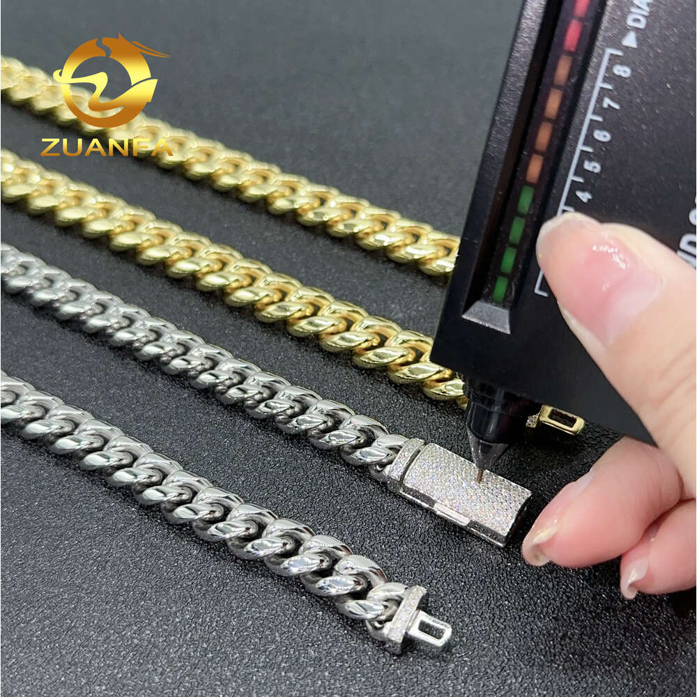 10mm 12mm Hip Hop Cuban Necklace 925 Silver Moissanite Clasp Stainless Steel Link Chain