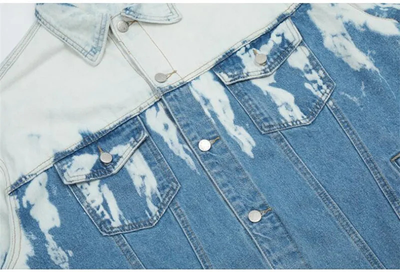 Mens Spring Autumn Oversize Hip Hop Denim Jacket Hi Street Tie Dye Jeans Coat Loose Fit Y2K Outerwear For Male 240704