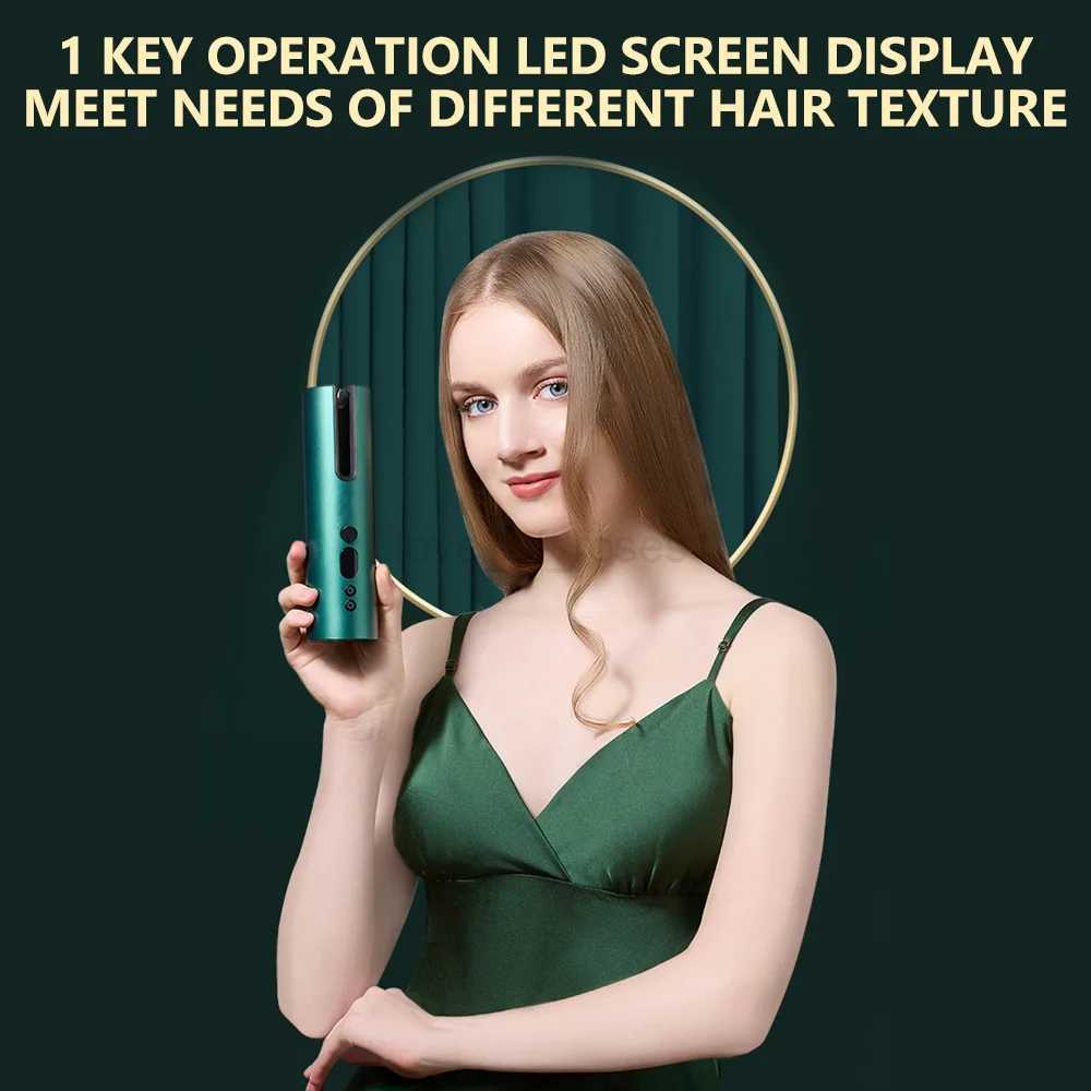 Wireless Automatic Hair Curler Rechargeable Rotating Curling Iron LED Display Temperature Adjustable Hair Rollers Styling ToolsM240709