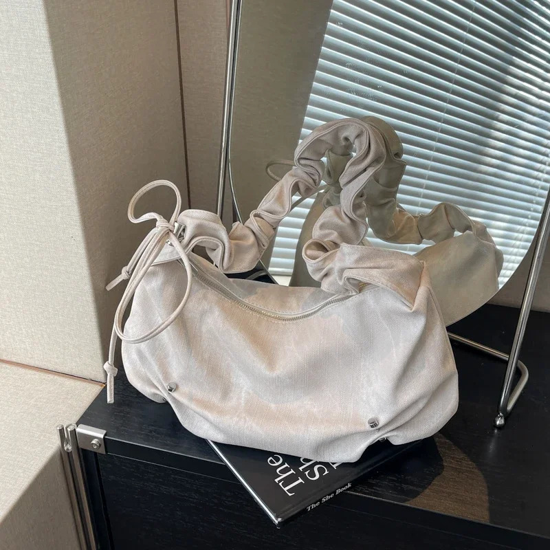 PU Ruched Square Bags Solid Zipper Soft Womens Bags on Sale 2024 New Fashion Commuting Versatile Minority Shoulder Bags Bolsa 240709