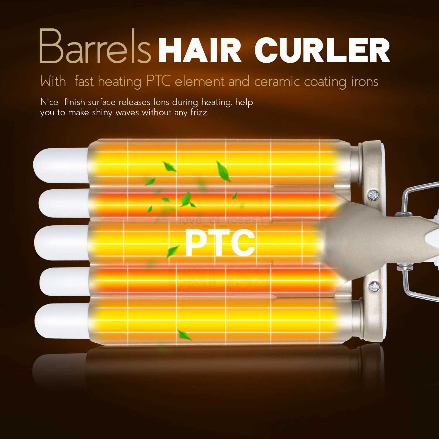5 Barrel Curling Iron Wand Hair Waving Beach Waves Fast Styling Tools with LCD Temperature Display for Women Salon Hair CrimperM240709