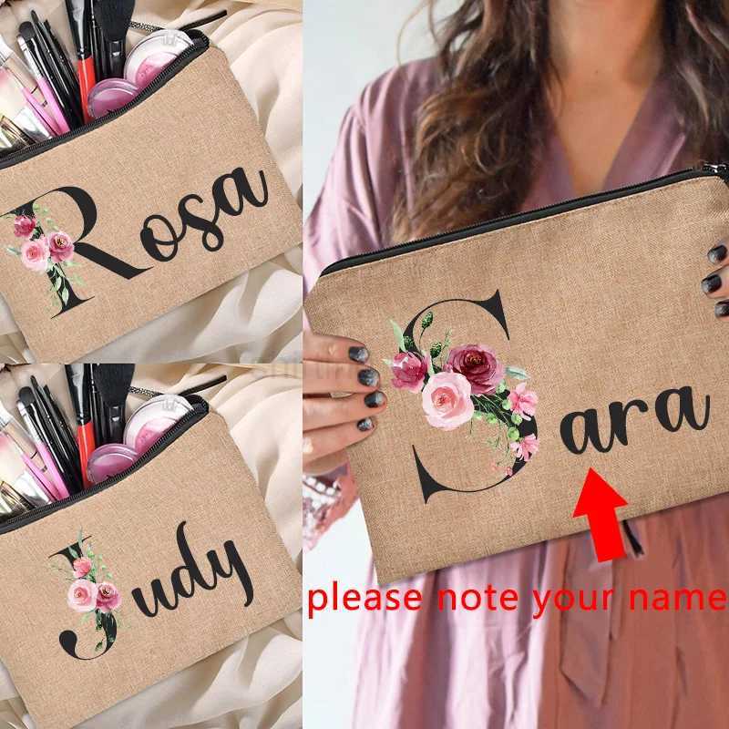 Custom Name Flower Letter Cosmetic Bag Bachelorette Party Neceser Makeup Bags Zipper Pouch Toiletry Organizer Bridesmaid GiftsCL240708