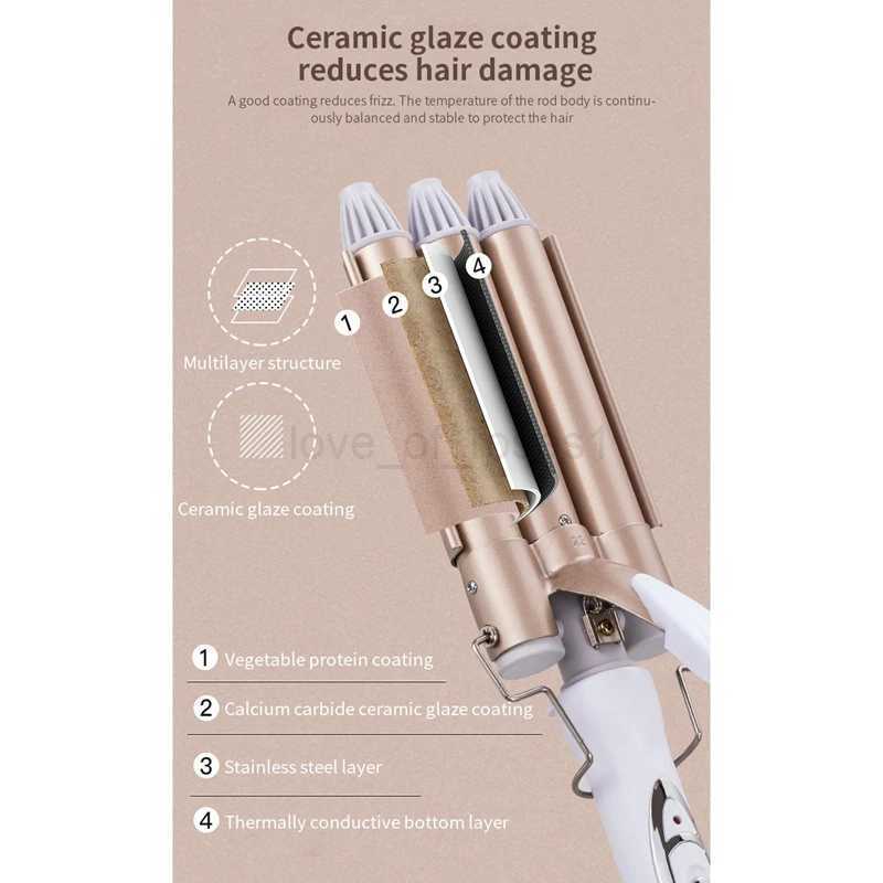 Curling Iron Ceramic Triple Barrel Curling Wand Hair Styling Tools Multifunction Hair Curlers ElectricEU PlugZ240709