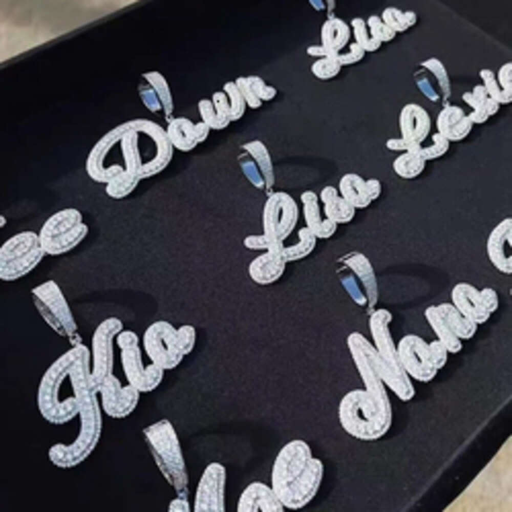 Custom Pass Dia Tester Iced Out Vvs Moissanite Jewelry Hip Hop Letter Baguette Pendant Alphabet r Necklace for Men