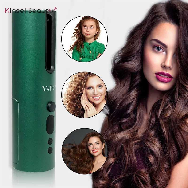 Wireless Automatic Hair Curler Rechargeable Rotating Curling Iron LED Display Temperature Adjustable Hair Rollers Styling ToolsM240709