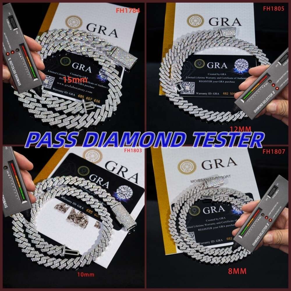 Iced Out Vvs Moissanite 2 Rows Miami Gold Cuban Chain Necklace 925 Sterling Silver Diamond Moissanite Cuban Link Chain