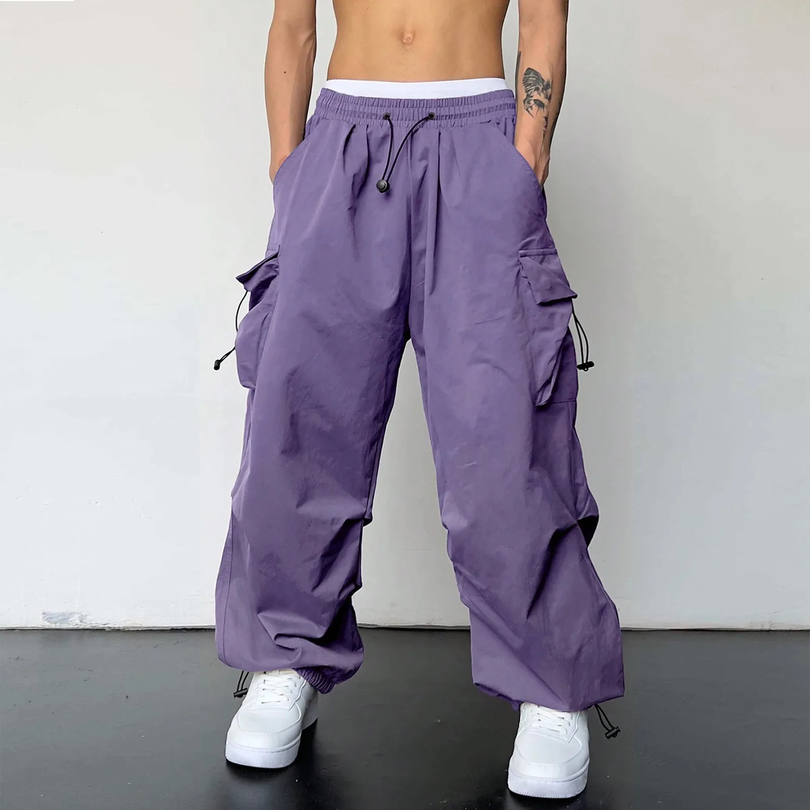 Harajuku Oversized Cargo Parachute Pants Men Streetwear Vintage Y2k Hip Hop Wide Leg Joggers Baggy Casual Sweatpants Techwear 240708