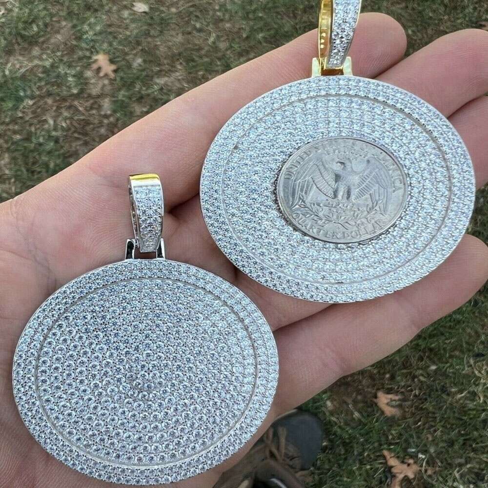 Customization 925 Sterling Silver Round Shape Necklace Pendant Large Moissanite Hip Hop