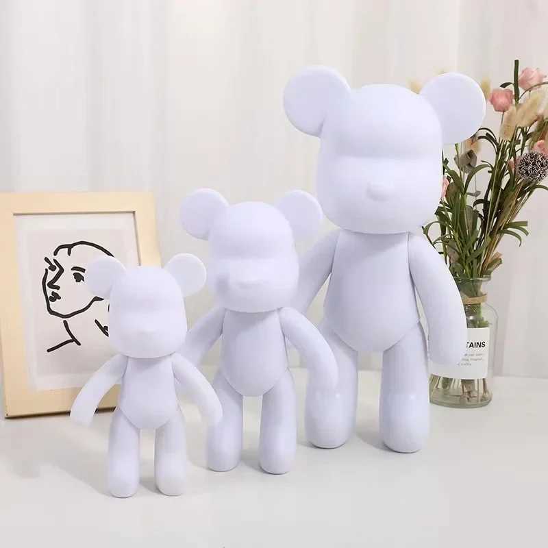 Decorative Objects Figurines Vinyl White Bear Figure DIY Graffiti Handmade Bear Statue Painting Fluid Pigment Vinyl Graffiti Figurine Decoration Kid T