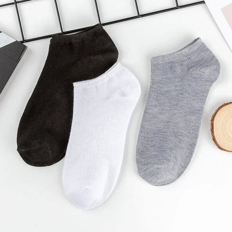 10/5Pairs Men Ankle Socks Solid Color Black White Gray Invisible Breathable Cotton Sports Socks Male Short Socks Women Men Sox 240703