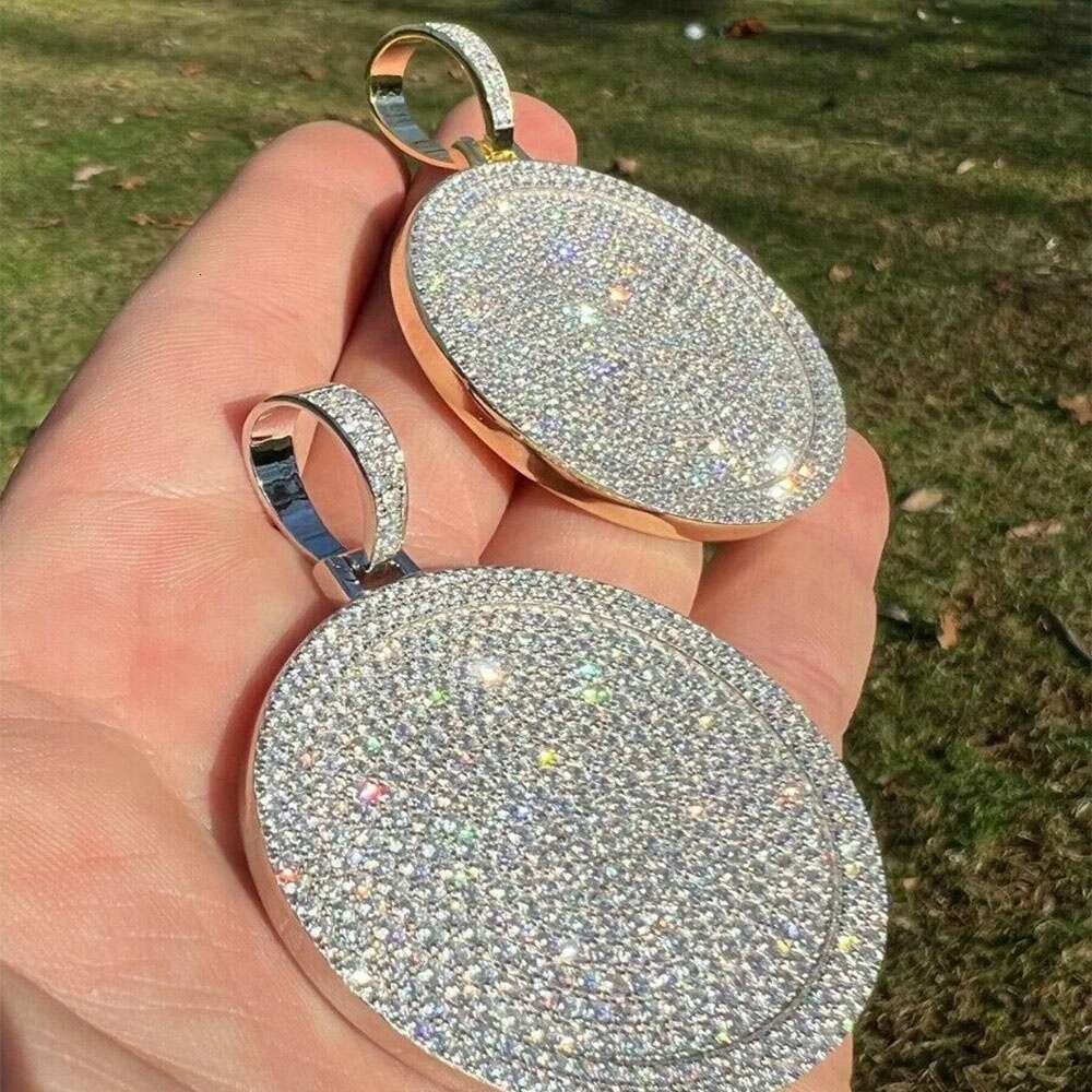 Customization 925 Sterling Silver Round Shape Necklace Pendant Large Moissanite Hip Hop