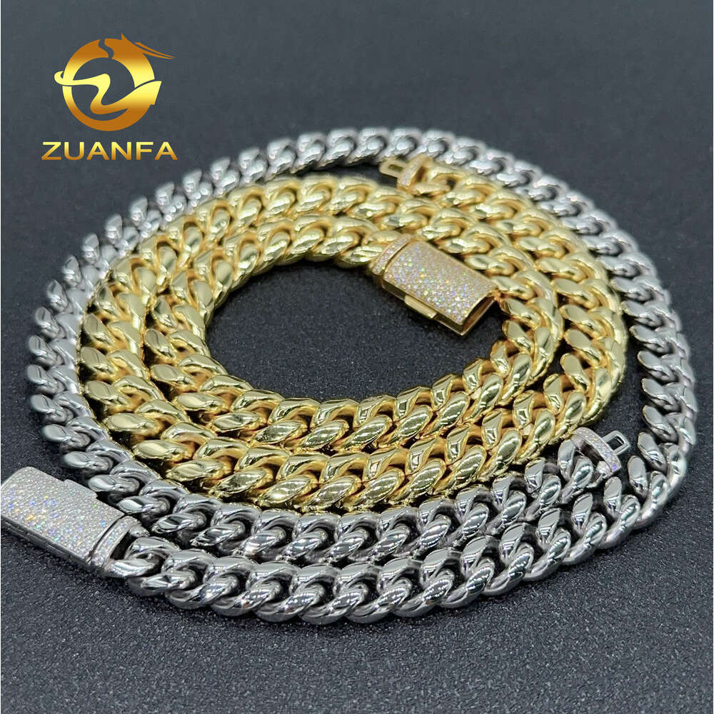 10mm 12mm Hip Hop Cuban Necklace 925 Silver Moissanite Clasp Stainless Steel Link Chain