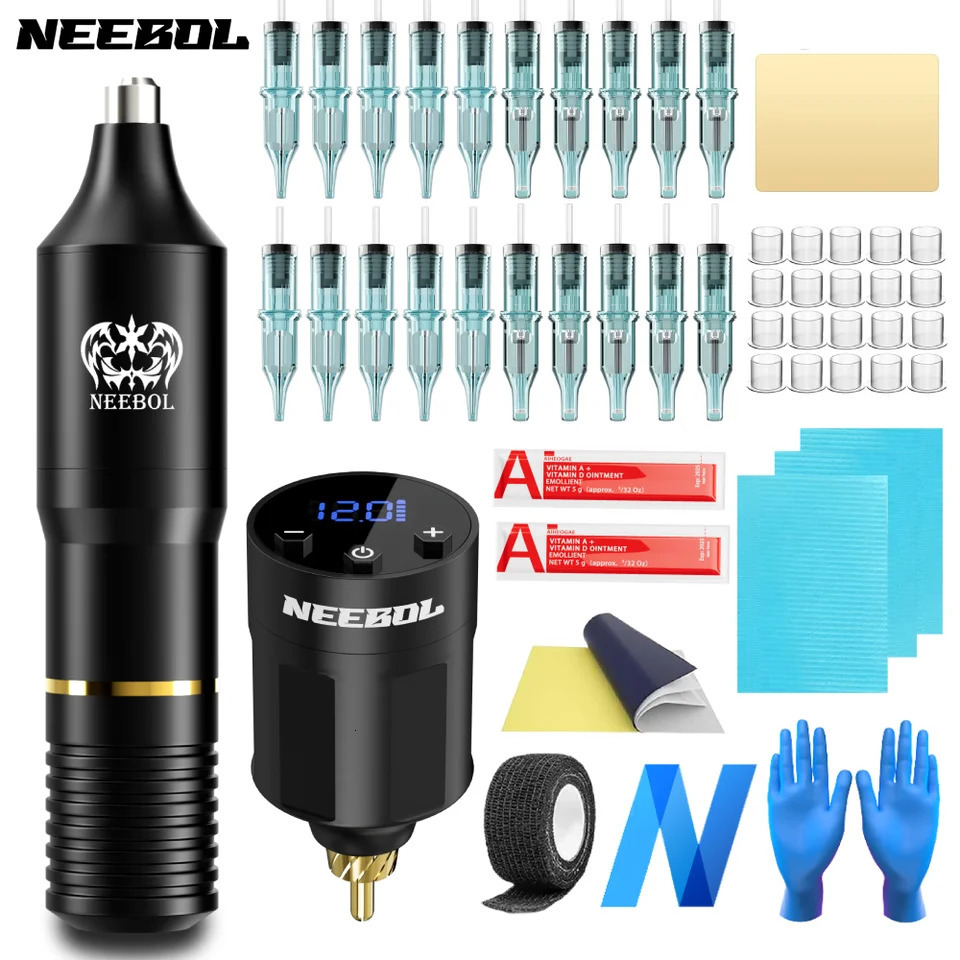 2/32/54Pcs Neebol Wireless Tattoo Kit Complete Secant Fog Tattoo Machine with 1300mAh LED Cordless Tattoo Power Supply 240708