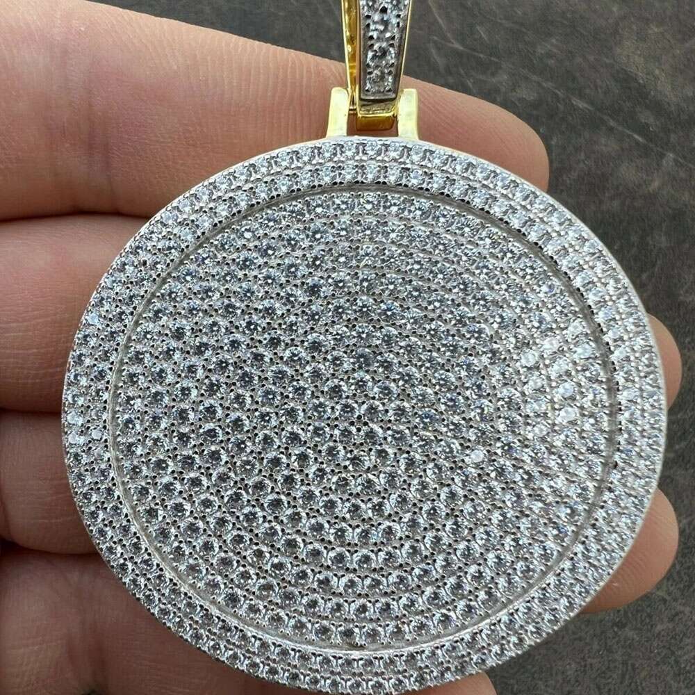 Customization 925 Sterling Silver Round Shape Necklace Pendant Large Moissanite Hip Hop