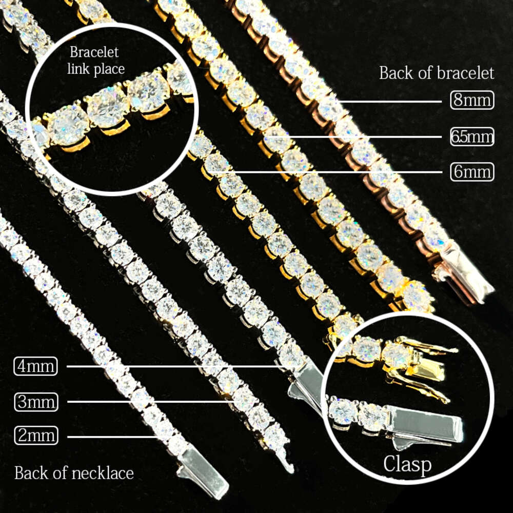 Fine Jewelry 925 Sterling Silver Vvs Moissanite Iced Out Hip Hop Tennis Chain Diamond Necklace for Men Women