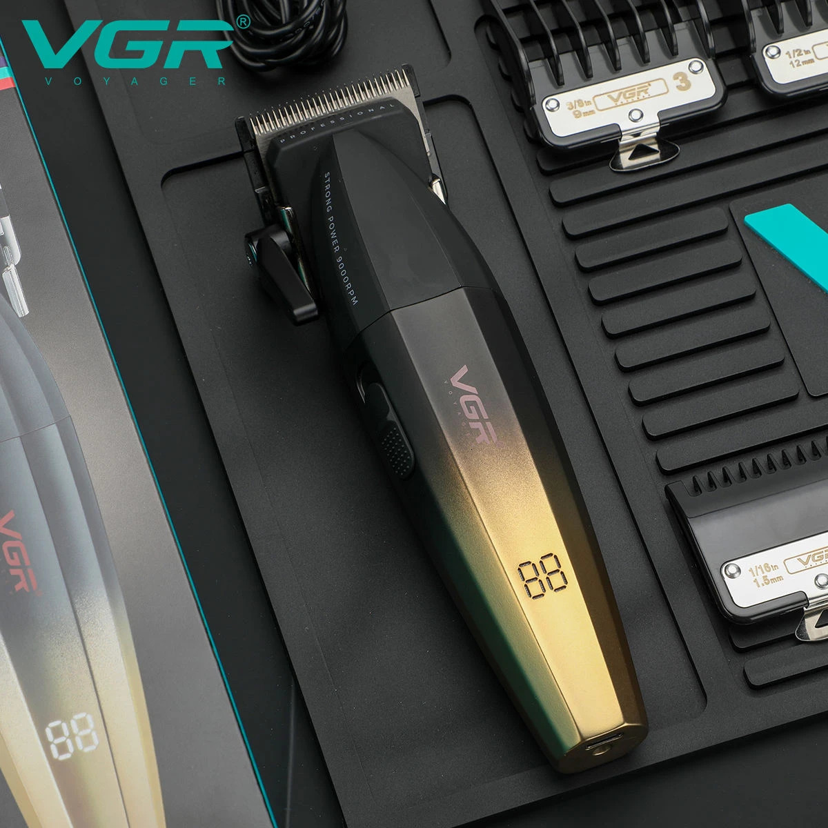 VGR Hair Clipper Professional Hair Trimmer 9000 RPM Barber Hair Cutting Machine Digital Display Haircut Clipper for Men V-003 240701