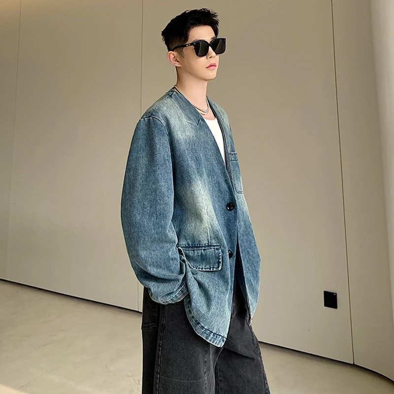 LUZHEN Spring Versatile Loose Elegant Washed Casual Denim Blazer Coat Mens High Street Fashion Original Jacket LZ1222 240704