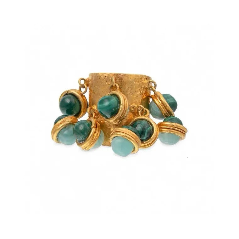 Natural malachite coloured gem multi-pendant vintage open ring 240626