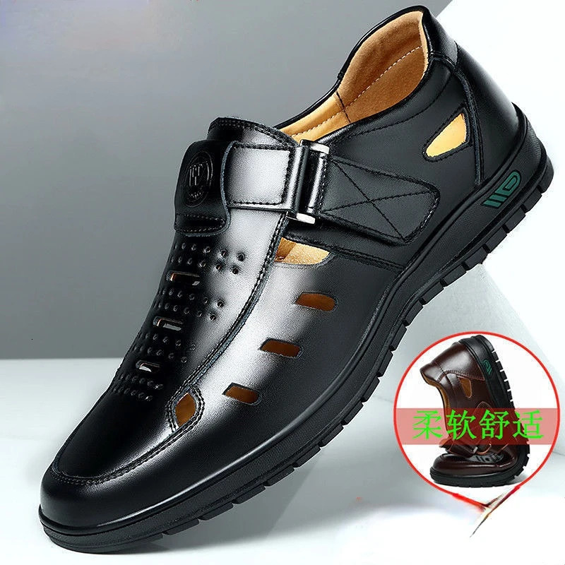 Sandals Summer Men Cozy Hollow Non-slip Soft Cool Lighted Breathable All-match Classic Wearable Fashion Casual Leather Sandals a240708