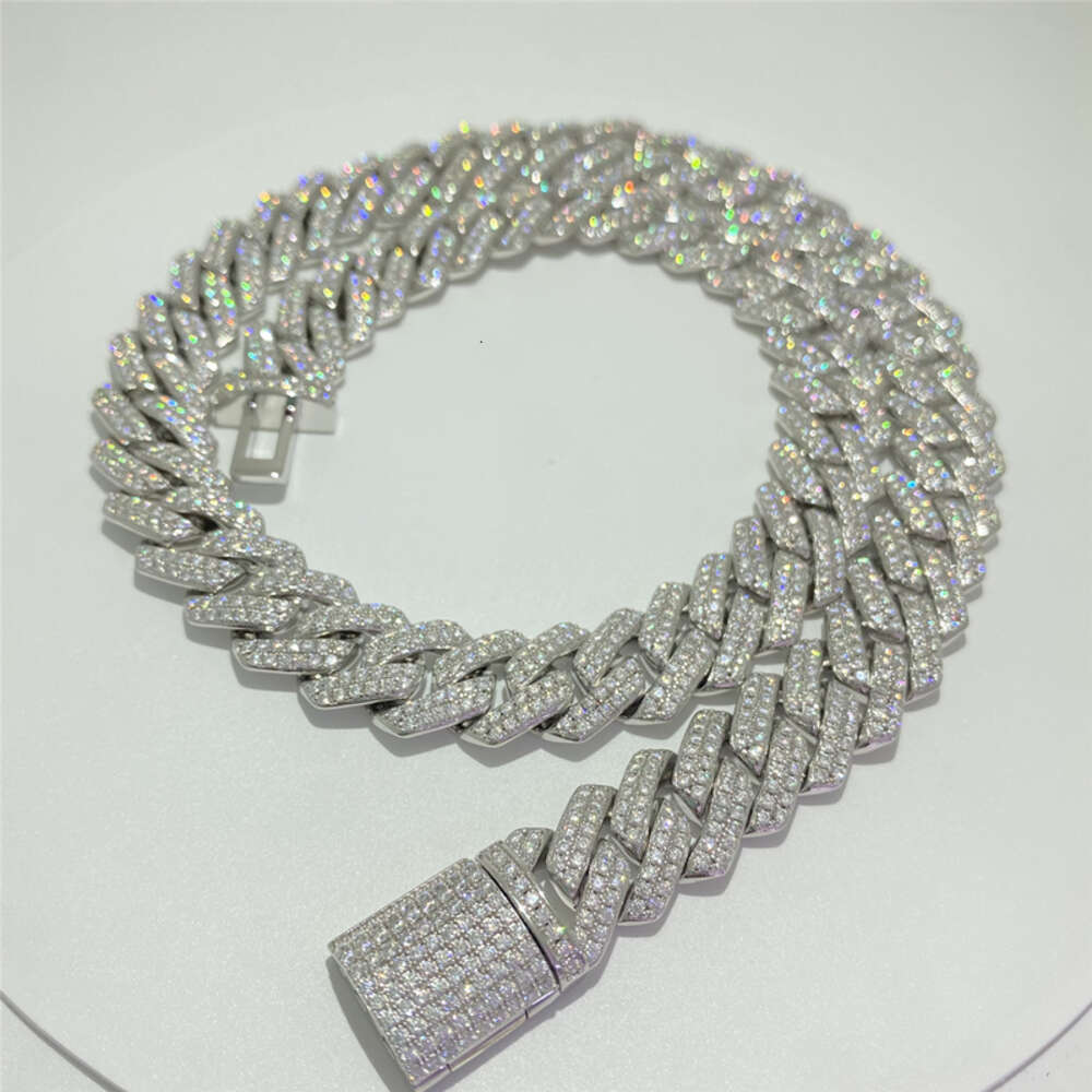 in Stock 14mm Wide Moissanite Diamond Cuban Link 925 Silver Fully Iced Out Vvs Hip Hop Jewelry Chain Bracelet