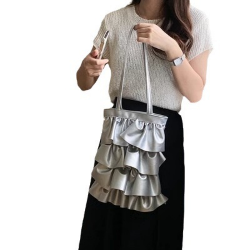 European and American retro original lace bag new Tote large capacity single shoulder bag cake skirt with pleats ruffled edges underarm