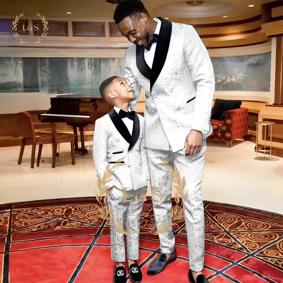 Suits Blue Boys Suit Printed Pattern Formal Dinner Tuxedo Little Boy Groomsman Kids Wedding Party Prom 3 Piece Jacket Vest Trousers