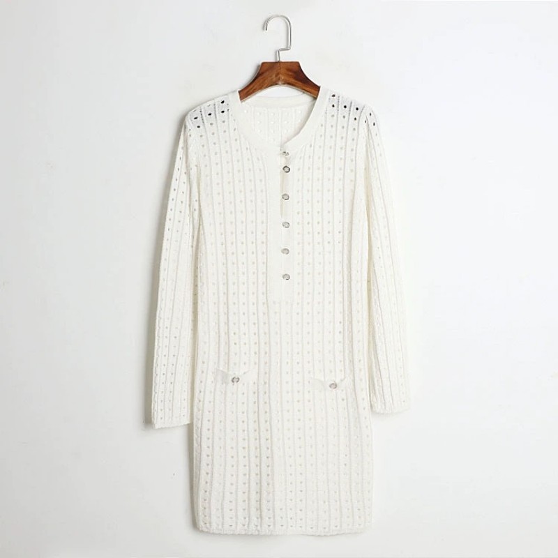 Fashion Metal Clasp Wispy Empty Twist Knitted Vest Casual Dress Women Summer Dresses Female Loose Breathable Designer Clothing White