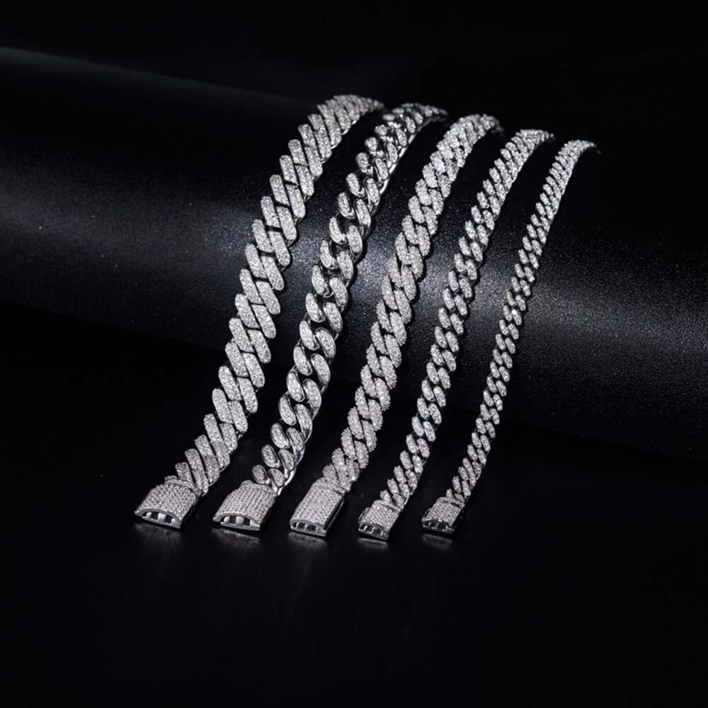 8mm Necklace k Cuban Mossinate Dia Vvs Moissanite Chain Hip Hop Iced Fine Jewelry Sterg Sier