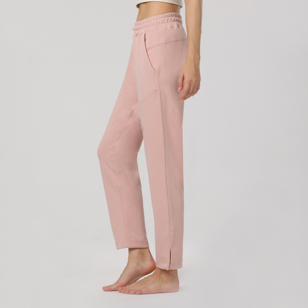 LLL711 Womens Yoga Soft Pants Woven Wide Leg Long Ladies Mid Waist Trousers Loose Yoga Comfort Slacks Ninth