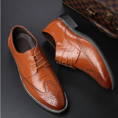 2024 Men Oxford Genuine Leather Dress Shoes Brogue Lace Up Flats Male Casual Shoes Black Brown Size 38-48 240708