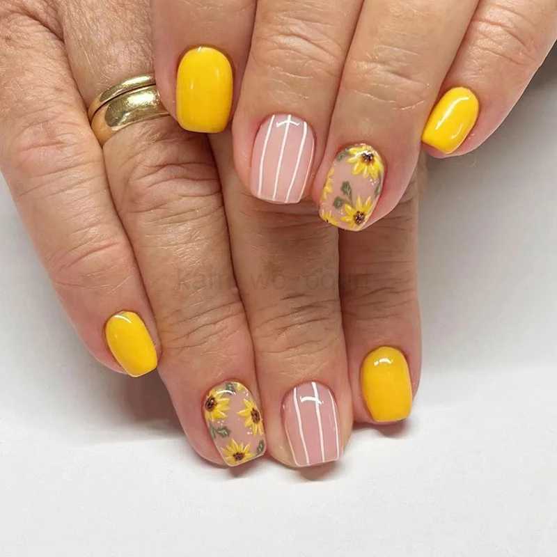 24pcs French Short False Nails Powder White Wave Design Fake Nails Art Full Cover Waterproof Detachable Artificial Press on NailM240709