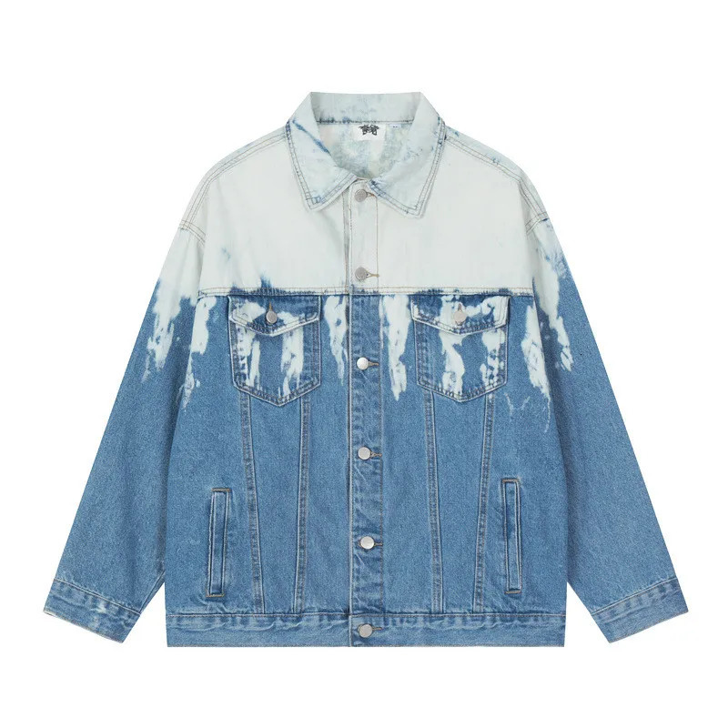 Mens Spring Autumn Oversize Hip Hop Denim Jacket Hi Street Tie Dye Jeans Coat Loose Fit Y2K Outerwear For Male 240704