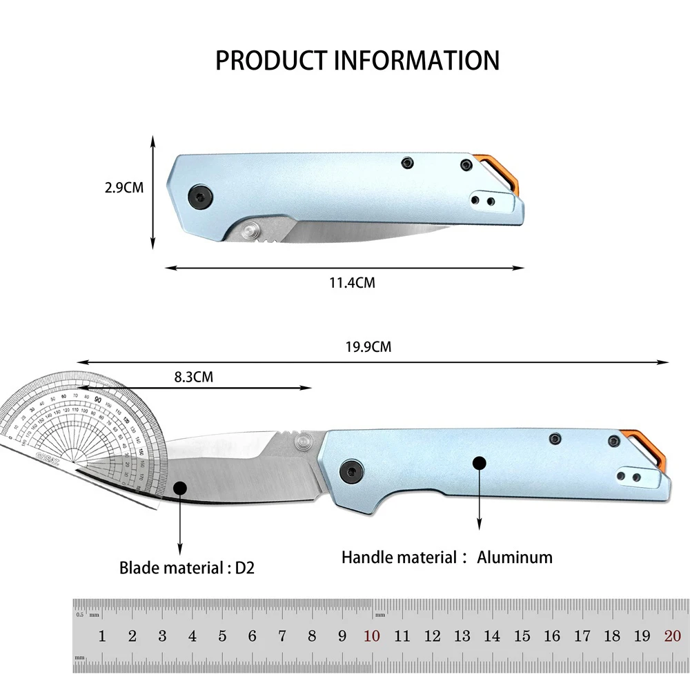 knife KS 2038 Iridium KVT Folding Knife 3.4 D2 Spear Point Blade Wathet Aluminum Handles EDC Pocket Knife Hunting Rescue Survival Portable Folding Kni
