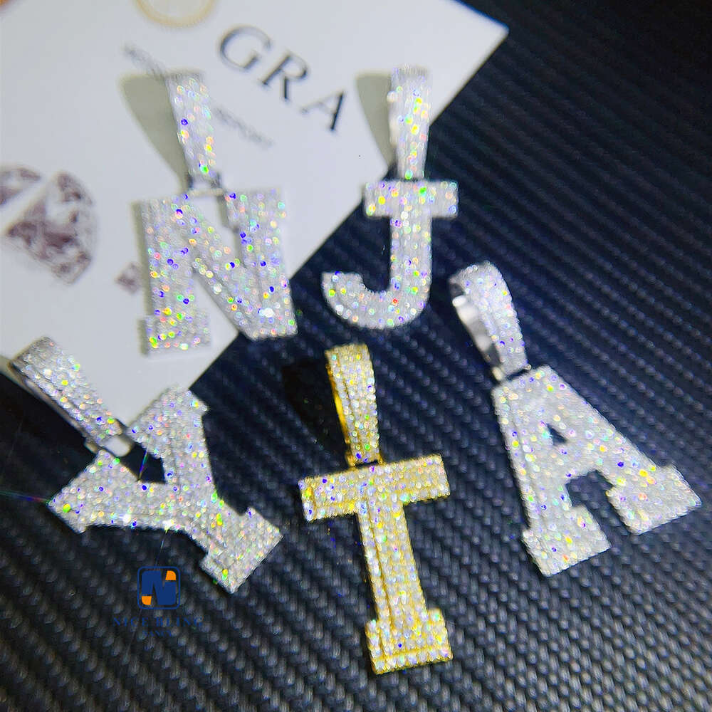 Factory Price Hip Hop Jewelry Moissanite Necklace Diy Letter Iced Out Real S925 Silver Custom Pendant