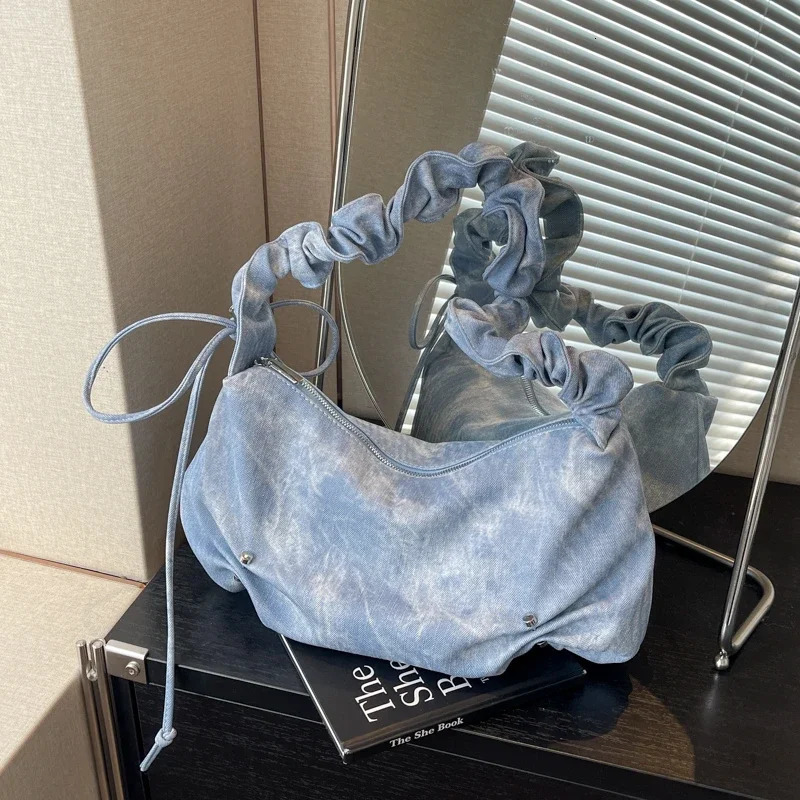 PU Ruched Square Bags Solid Zipper Soft Womens Bags on Sale 2024 New Fashion Commuting Versatile Minority Shoulder Bags Bolsa 240709