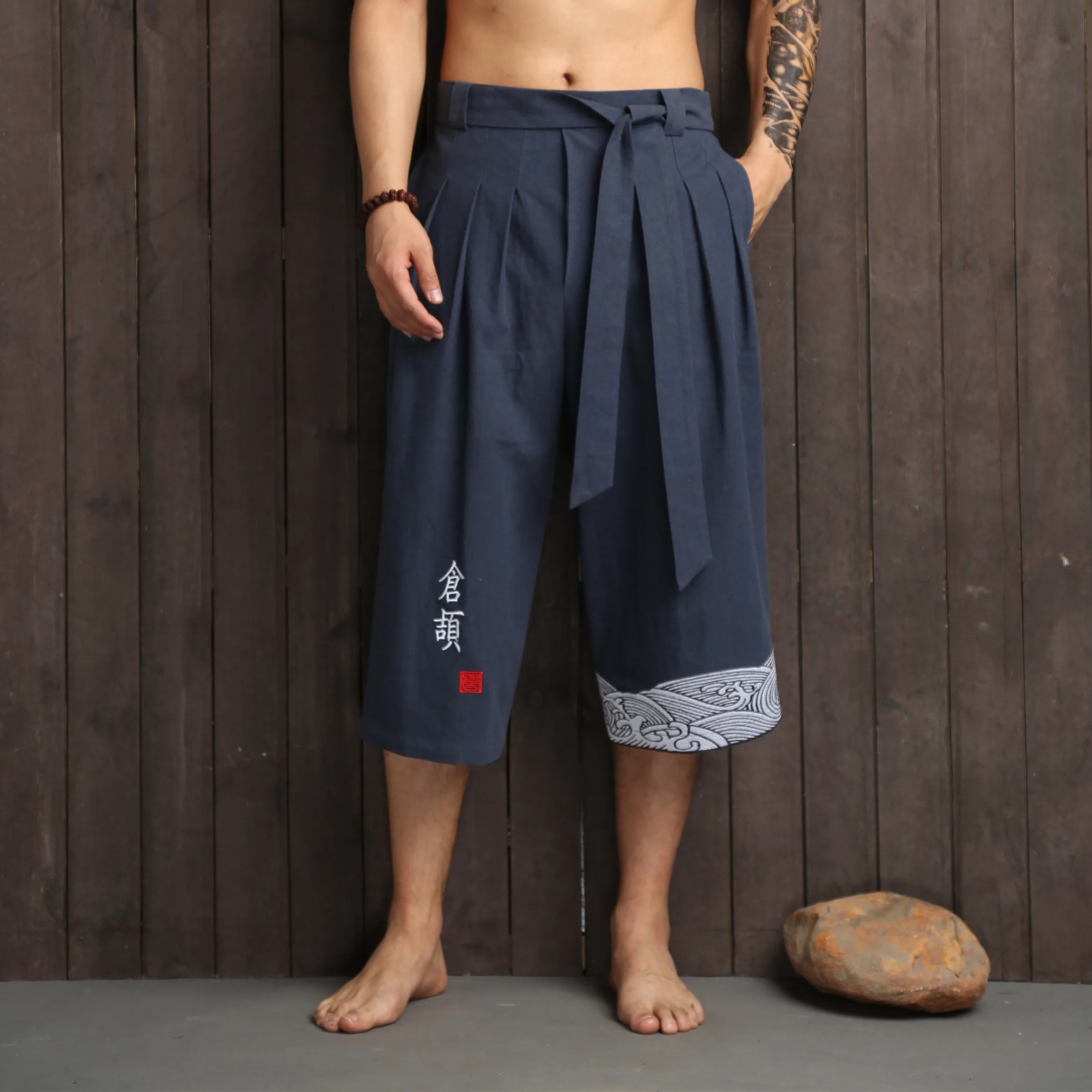 Japanese Kimono Traditional Pants Men Asian Clothing Bath Pant Casual Loose Male Japan Style Yukata Trousers Linen Cropped 240708