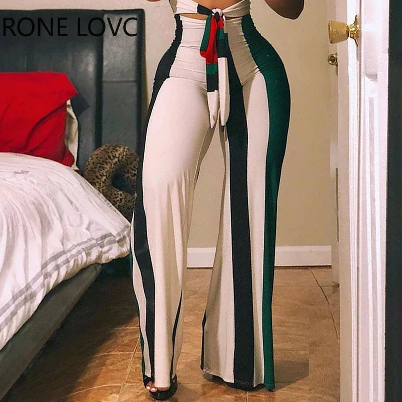 Women Skinny Striped Colorblock Lace up Cutout Bandeau Jumpsuit Summer Sexy Romper Jumpsuit 240703