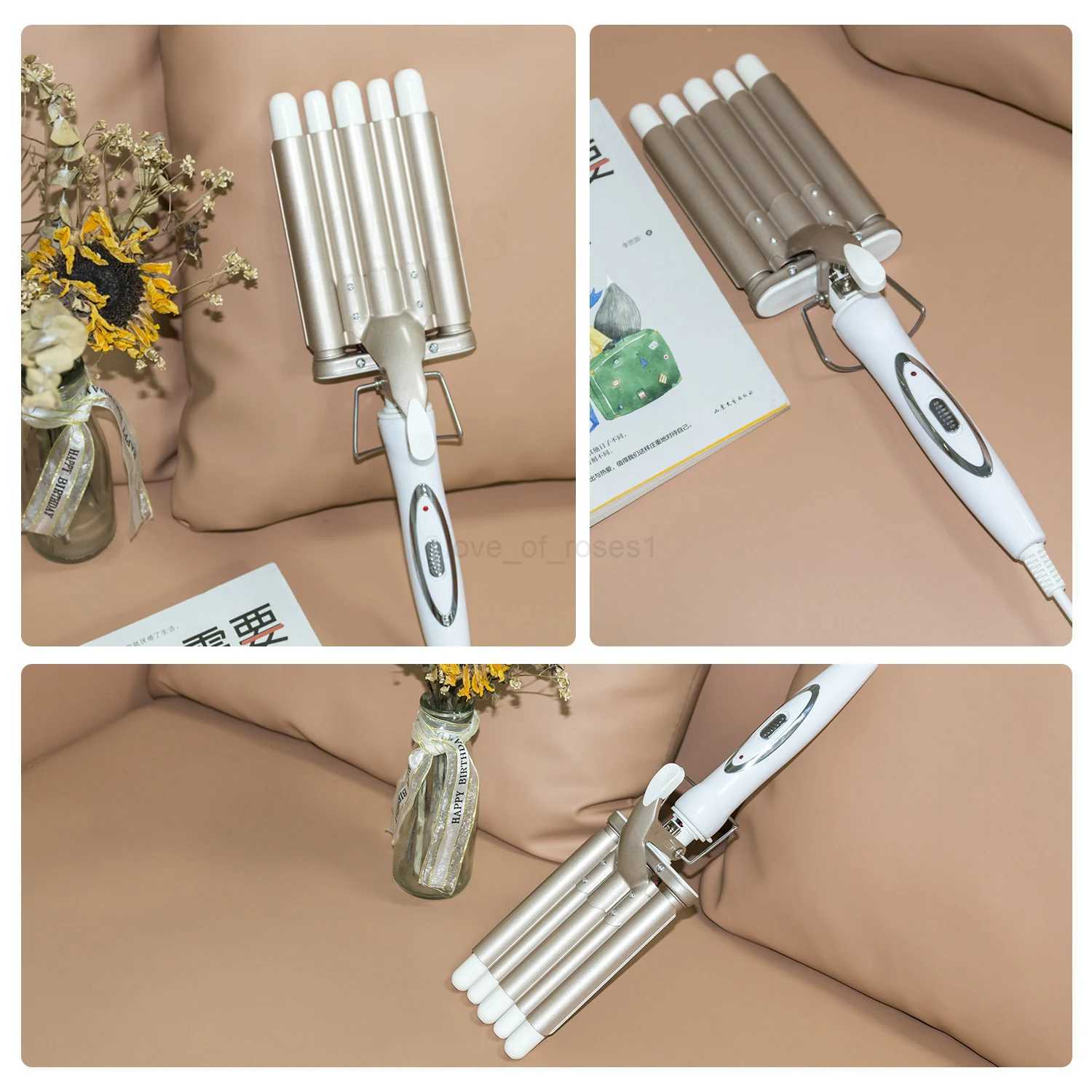 5 Barrel Curling Iron Wand Hair Waving Beach Waves Fast Styling Tools with LCD Temperature Display for Women Salon Hair CrimperM240709