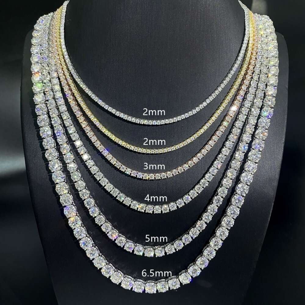 Lowest Price Custom Jewelry Gold Plated 925 Sterling Silver Iced Out 3mm 4mm 5mm d Vvs Moissanite Diamond Necklace Tennis Chain