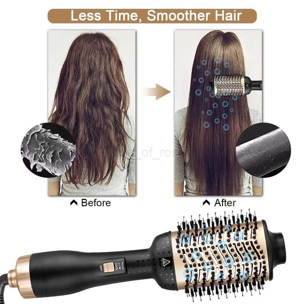 One Step Hair Dryer Volumizer Straightening Curling Magic Brush Gold Hot Air Dryer Brush Rotary Blower Tangle Detangling CombM240709