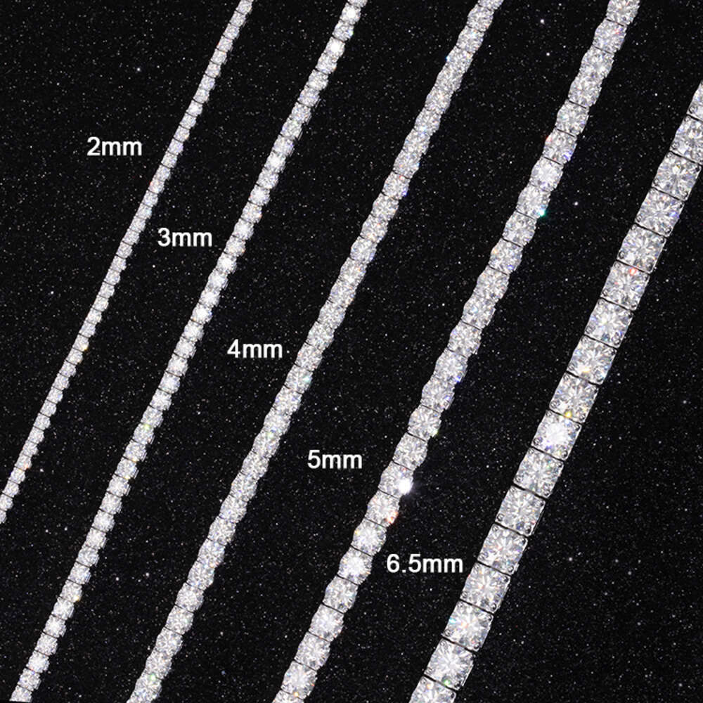 2mm8mm Wide Silver with d Color Moissanite Diamond Tennis Gold Plated Necklacebracelet Chain for Fine Jewelry