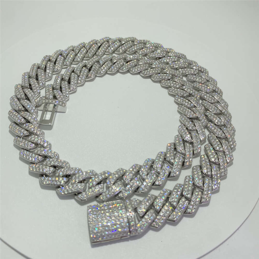 in Stock 14mm Wide Moissanite Diamond Cuban Link 925 Silver Fully Iced Out Vvs Hip Hop Jewelry Chain Bracelet
