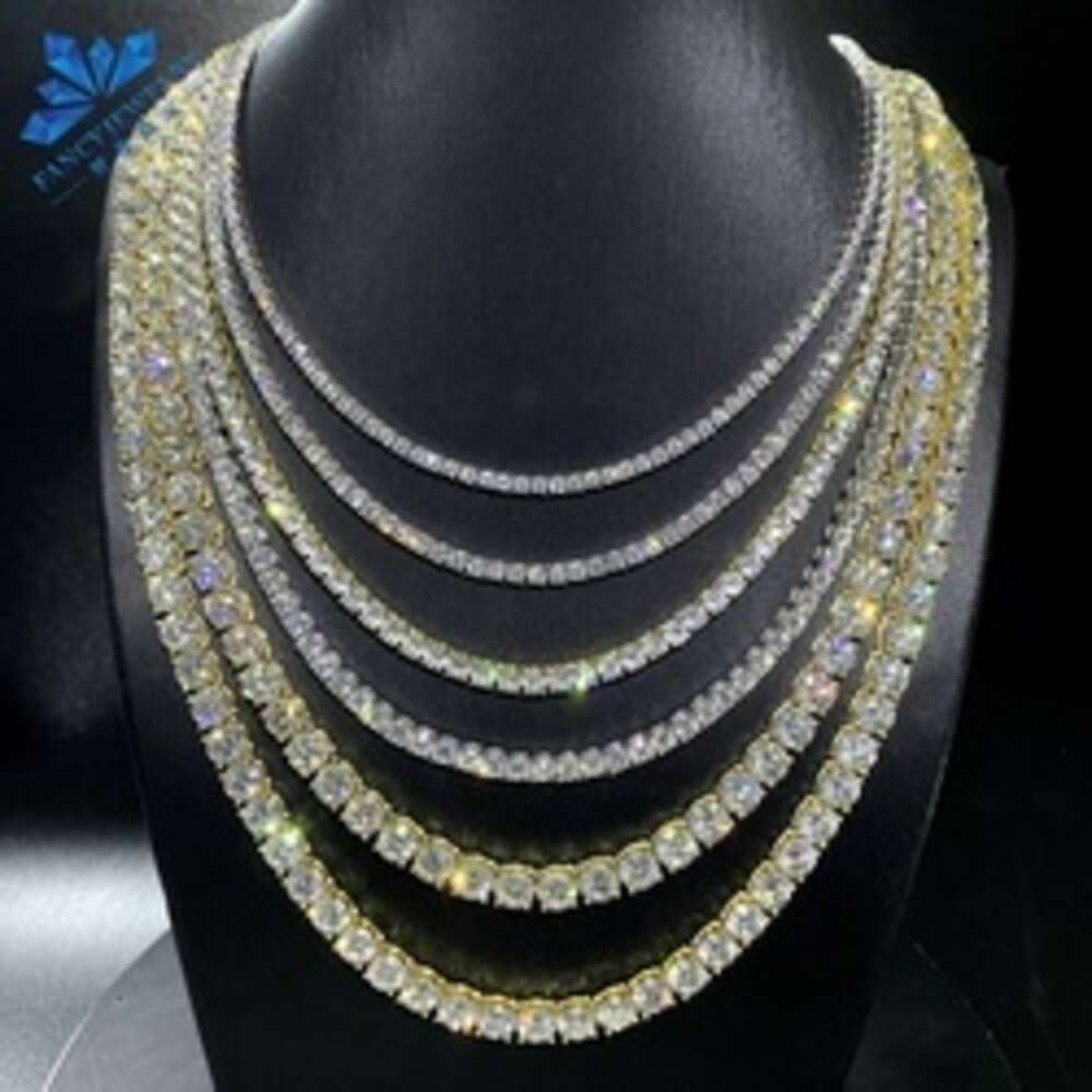 Lowest Price Custom Jewelry Gold Plated 925 Sterling Silver Iced Out 3mm 4mm 5mm d Vvs Moissanite Diamond Necklace Tennis Chain