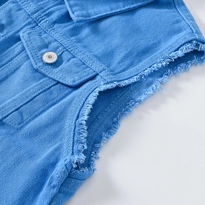 Men Blue Denim Vest Y2K Fancy Color Slim Fit Waistcoat Casual Sleeveless Tank Top 240704