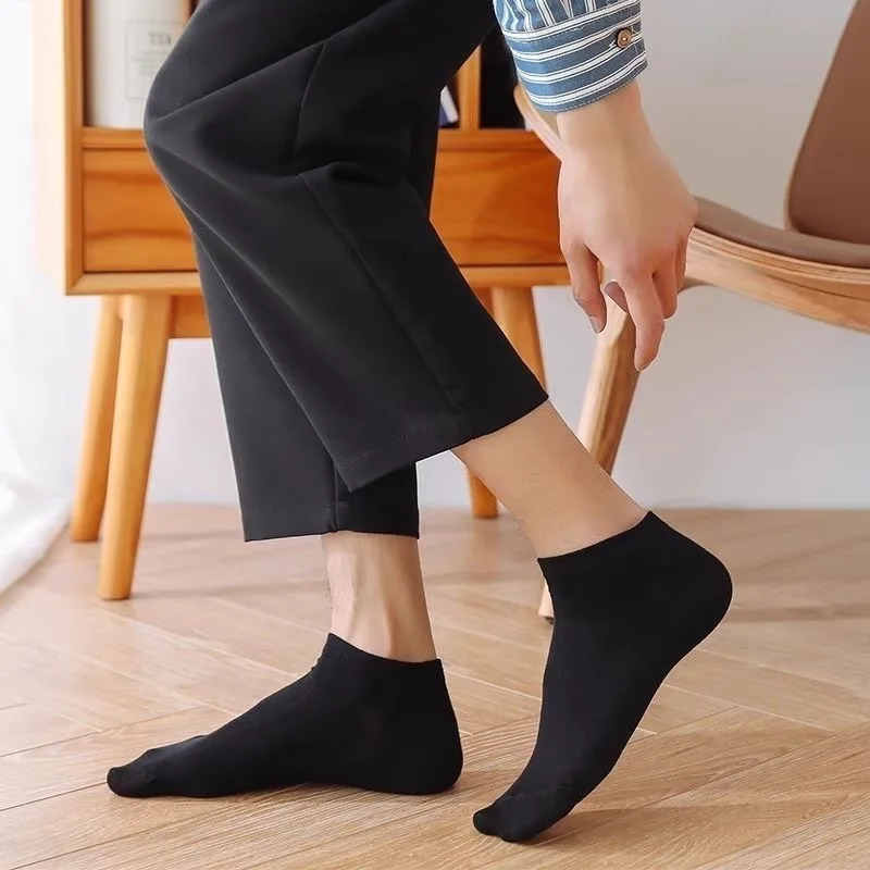 20Pcs/ Mens Socks Spring Summer Thin Breathable Soft Polyester Cotton Socks Black Casual Business Ankle Boat Socks Size EU38-45 240703