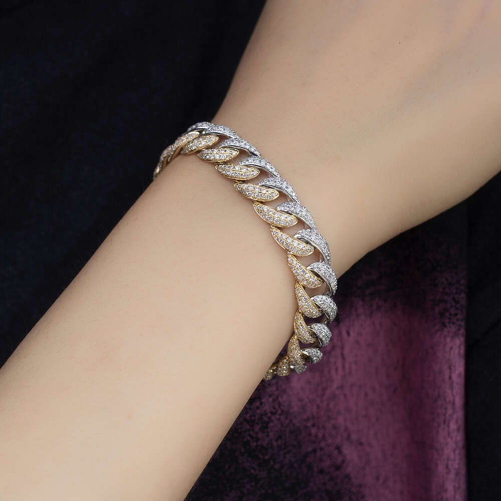 Hip Hop Iced Out Jewelry Mens 18k Multicolor Lab Diamond Cuban Chain Bracelet
