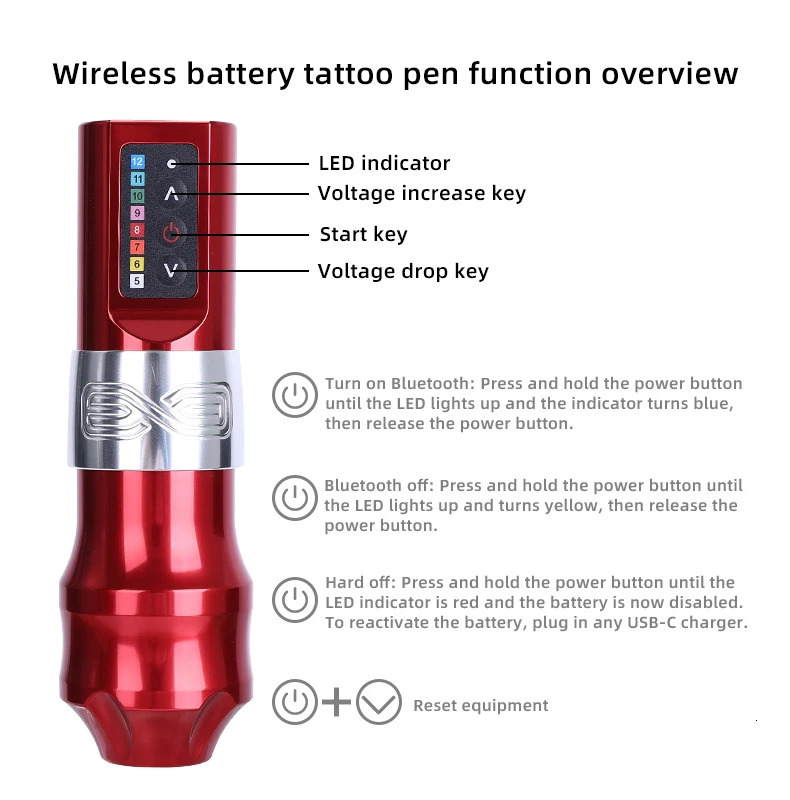 Wireless EXO 4.0mm Tattoo Gun Tattoo pen LED Wireless 4 Colors Dual Batteries Professional Tattoo Machine 240708