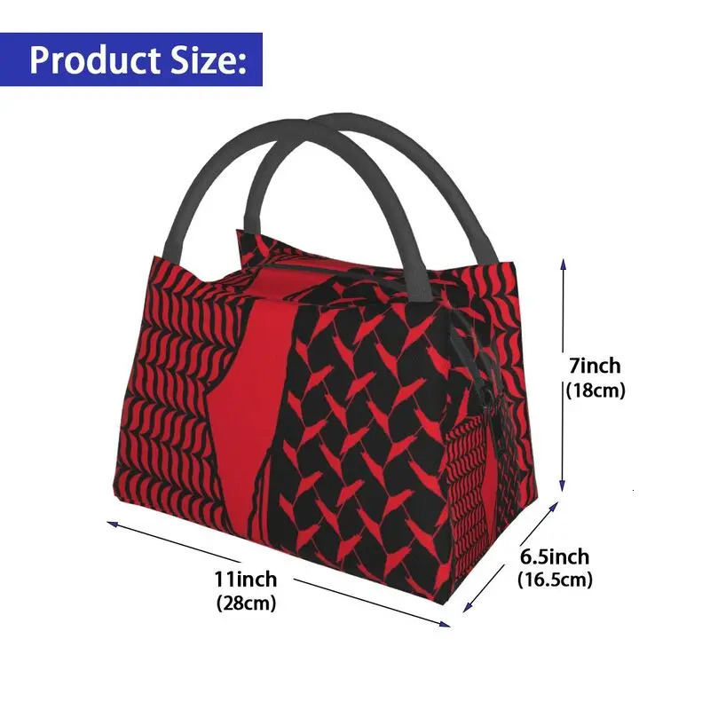 Palestinian Kufiya Thermal Insulated Bag Women Palestine Keffiyeh Red Black Background Resuable Lunch Tote Meal Food Box 240703 7fa5 4